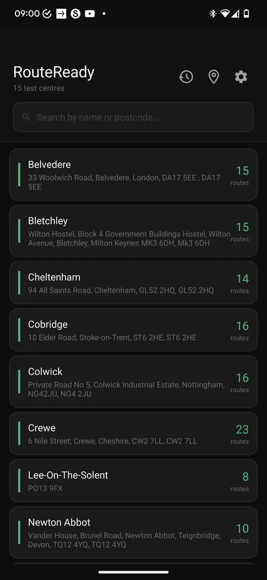 RouteReady route list